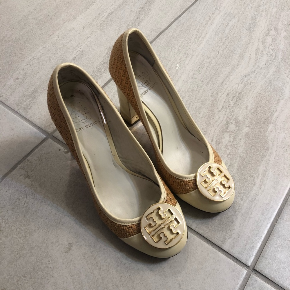 Tory Burch Straw woven block heel